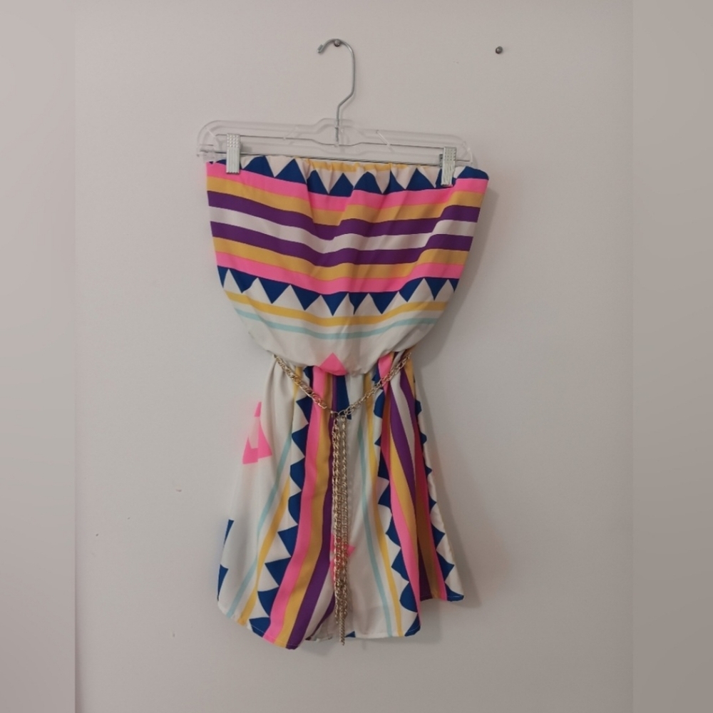 Aluna Levi Multi Color Geometric Pattern Strapless Romper NWT Small - Picture 7 of 7